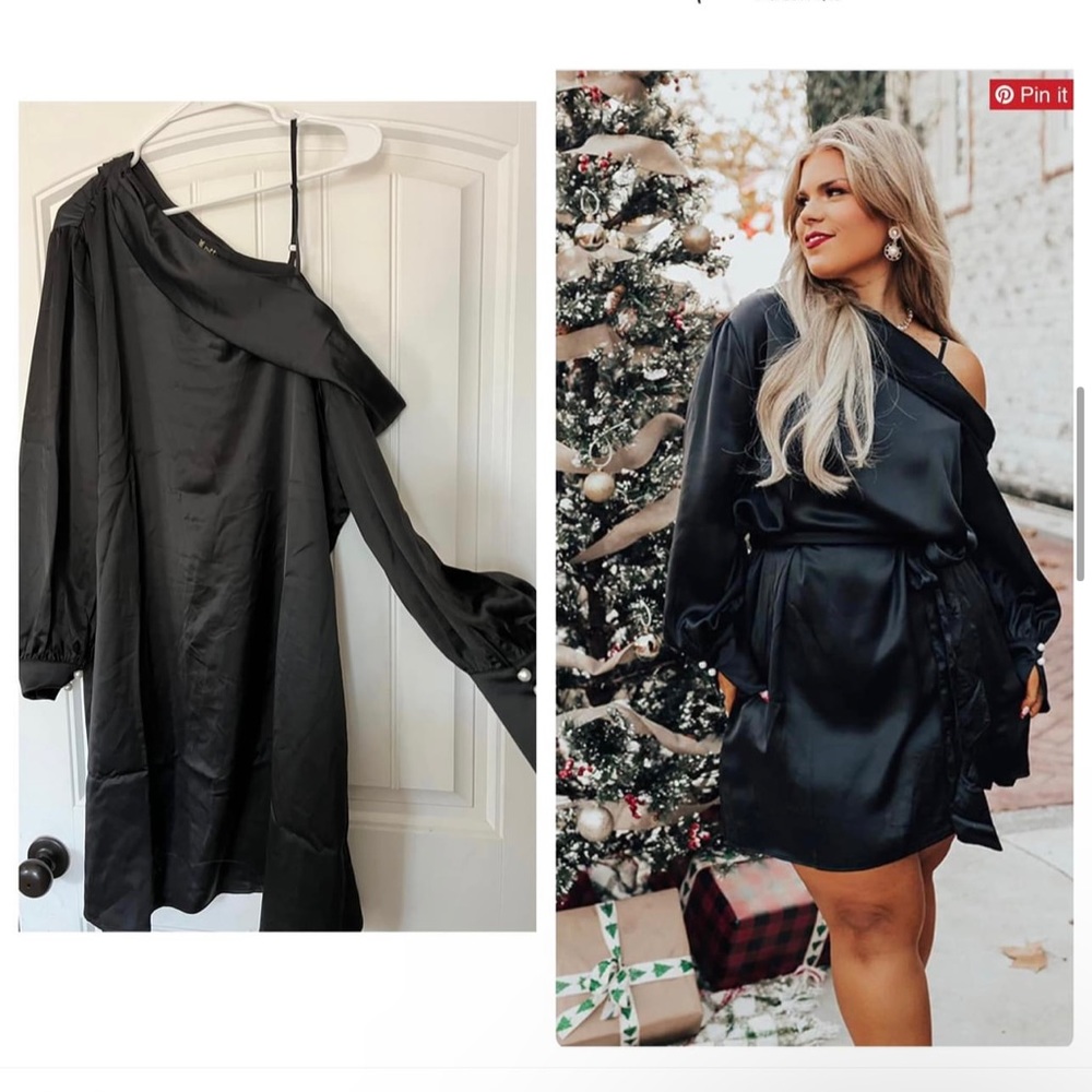 Impressions black satin dress